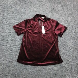 Nine Britton Shirt Womens Medium Velvet Mock Neck Short Sleeve Top NWT